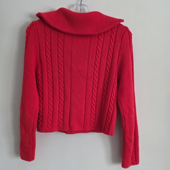 ZARA | RED CABLE KNIT JUMPER Half Zip Sweater HIGH NECK SIZE M - Picture 3 of 6